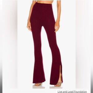 SOMETHING NAVY Ribbed Knitted Cashmere Flare Pants Burgundy Woman's XS